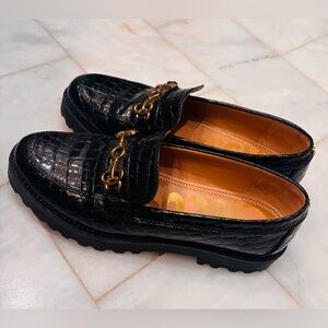 Sam Edelman Lug Sole Crocodile-Embossed Loafers. Size 9